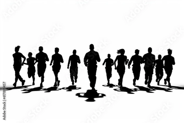 Fototapeta silhouette of a group of runners running together 