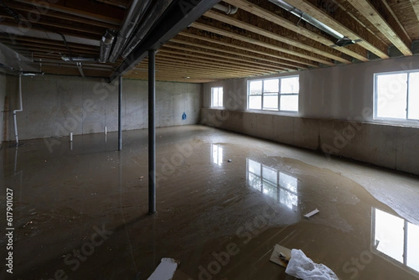 Fototapeta basement has flooded with water when sump pump failed