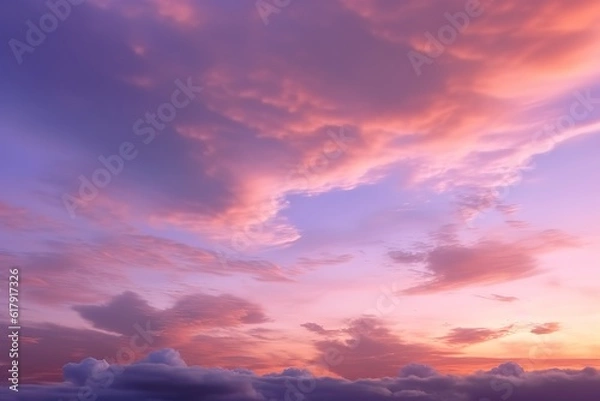 Fototapeta clouds of purple and yellow on an image of the sunset. AI Generated