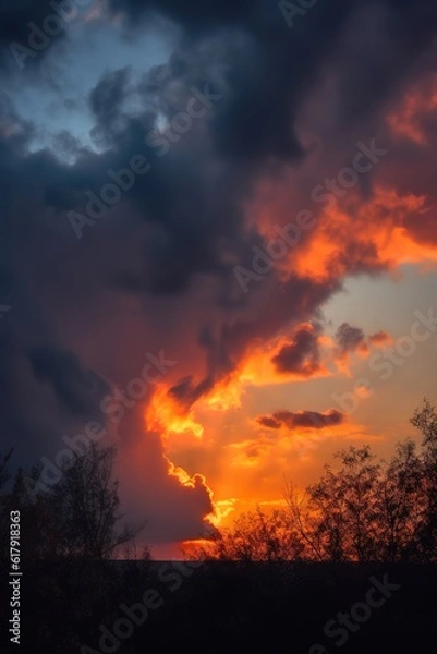 Fototapeta sun rays coming down through a cloudy sky. AI Generated