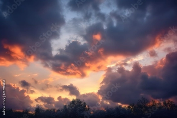 Fototapeta sunbeams through the clouds, the sun rays shining against the looming clouds. AI Generated