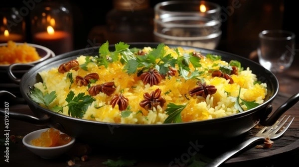 Fototapeta Traditional Turkish Pilav in a bowl, close-up. Created with generative AI.