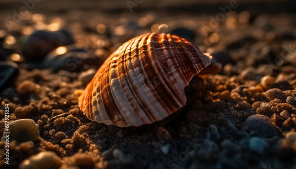 Fototapeta Beautiful seashell patterns adorn the wet coastline in summer generated by AI