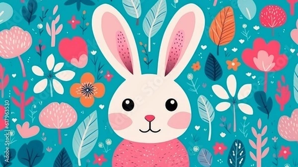 Fototapeta Charming rabbit with bright colors. Generative AI