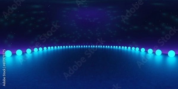 Fototapeta 3D Illustration; Computer-generated imagery;  CGI modeling; HDRI; 360º view panoramic; Interior lighted neon colors catwalk