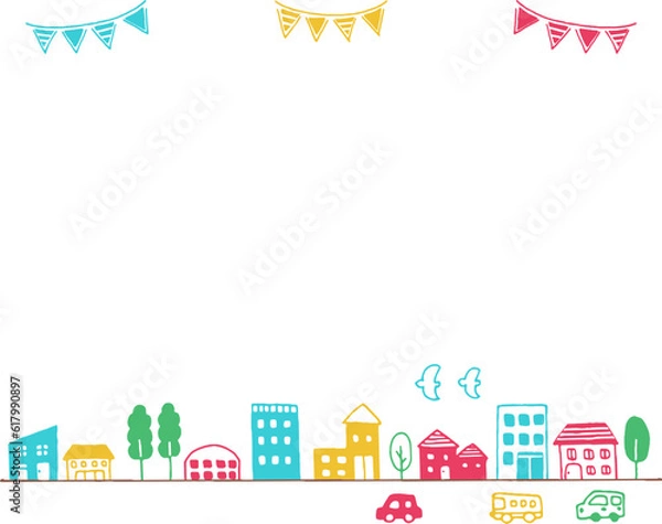 Obraz シンプルで可愛い街並みのフレームイラスト