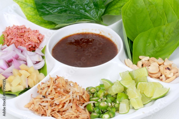 Obraz Leaf-Wrapped Bite-Size Appetizer, Miang Kum