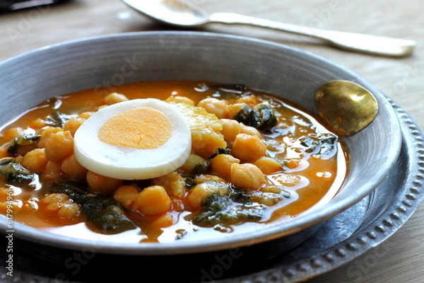 Obraz Gulasz z ciecierzycy ze szpinakiem i dorszem