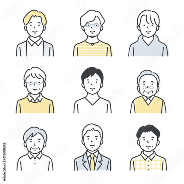 Obraz 様々な年代の男性のアイコンセット
