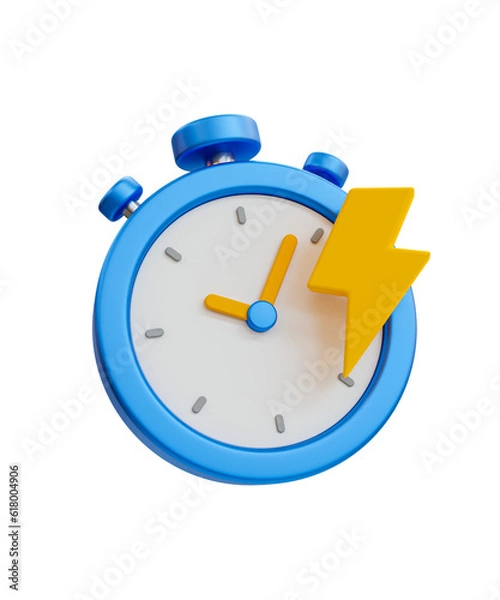 Fototapeta 3d minimal quick time concept. urgent work. fast service. stopwatch with thunder icon. 3d illustration.