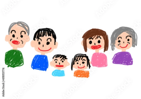 Fototapeta 子どもが描いたような家族の似顔絵