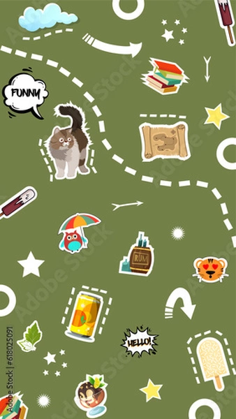 Fototapeta patches design. Cool Stickers Collage Pattern. Patches color background.
