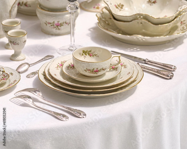 Obraz Classic rose collection. Rosenthal group germany vintage tea sets with embossed patterns and roses