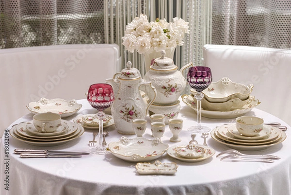 Obraz Classic rose collection. Rosenthal group germany vintage tea sets with embossed patterns and roses