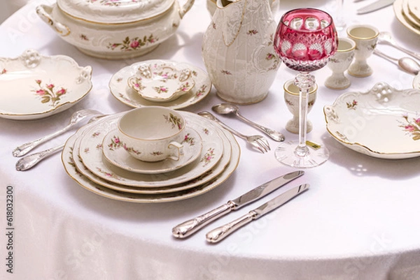 Obraz Classic rose collection. Rosenthal group germany vintage tea sets with embossed patterns and roses