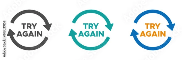 Obraz Try again text vector signs set. Persistence and determination concept designs