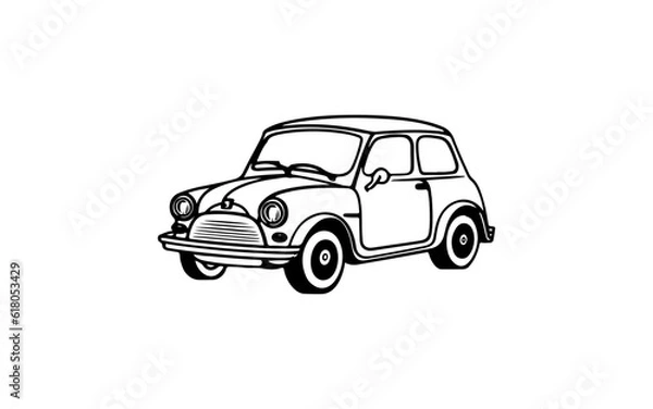 Fototapeta Old car doodle line art illustration with black and white style for template.