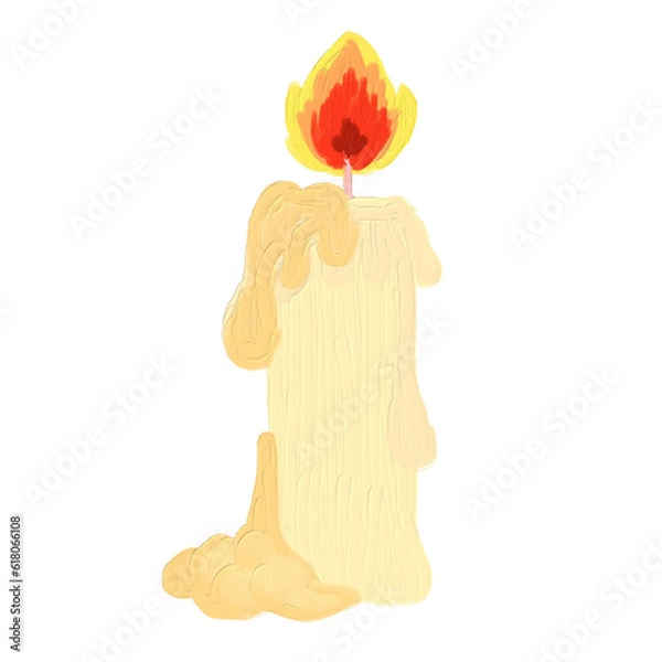 Obraz illustration of a fire burning candle draw in cute style and oil brush texture