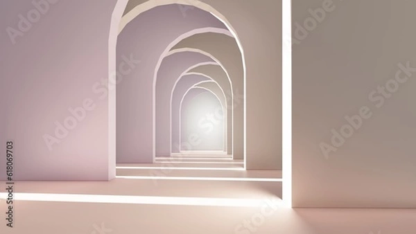 Fototapeta Architecture interior background empty arched pass 3d render