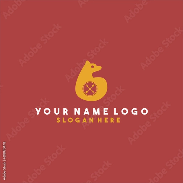 Fototapeta bear carrying spoon and fork ,isolated on red background.