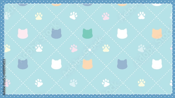 Obraz 猫柄のアーガイルの背景素材　ブルー
