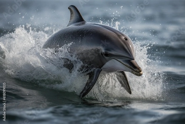 Fototapeta AI generated illustration of Aabottlenose dolphin jumping in the ocean