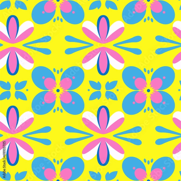 Obraz Floral seamless pattern. Geometric flowers background, wallpaper. Vector illustration.
