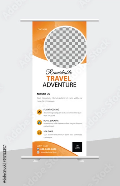 Fototapeta A roller banner, also known as a roll-up or pull-up banner, is a self-supporting advertising display comprising a banner