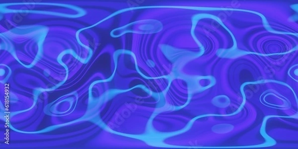 Obraz 3D Illustration; Computer-generated imagery;  CGI modeling; HDRI; 360º view panoramic; Water waving blue psychedelic texture