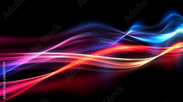 Fototapeta Colorful light trails with motion effect. Illustration of high speed light effect on black background. Velocity pattern for banner design