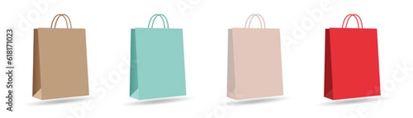 Fototapeta Paper Shopping bag mockups on  isolated white background. Realistic 3d mockup of paper bags.