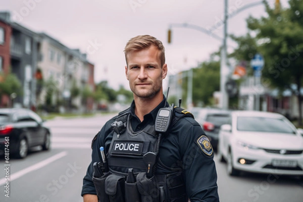 Fototapeta Portrait of police officer in uniform