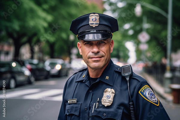 Fototapeta Portrait of police officer in uniform