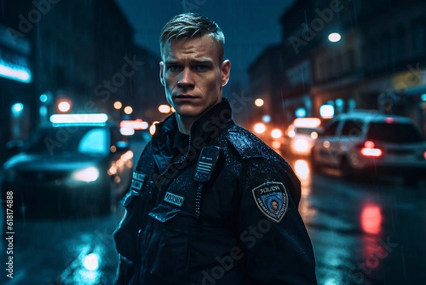 Fototapeta Portrait of police officer in uniform