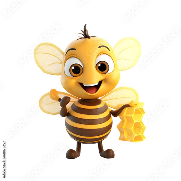 Obraz Bee model 3D cute cartoon die-cut background ,Generative AI