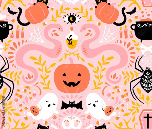 Fototapeta Halloween seamless pattern with animals