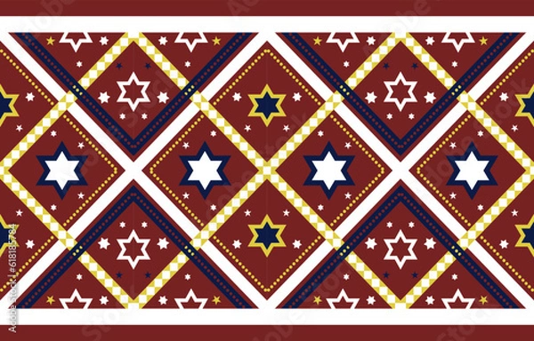 Obraz Geometric red star colorful retro ethnic vector texture pattern design for cloth fabric carpet 