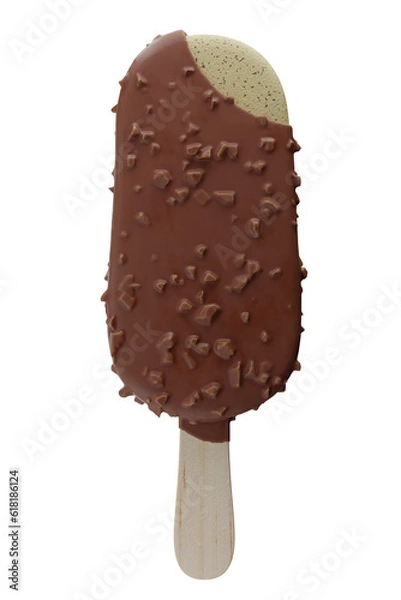 Obraz Single chocolate covered ice cream 3d render mockup.