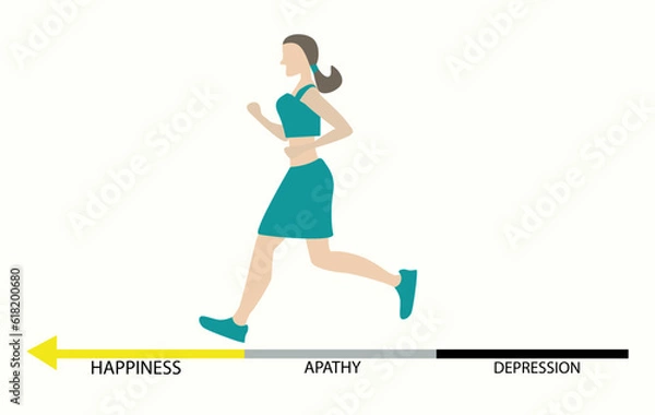 Fototapeta Woman running from depression to happiness