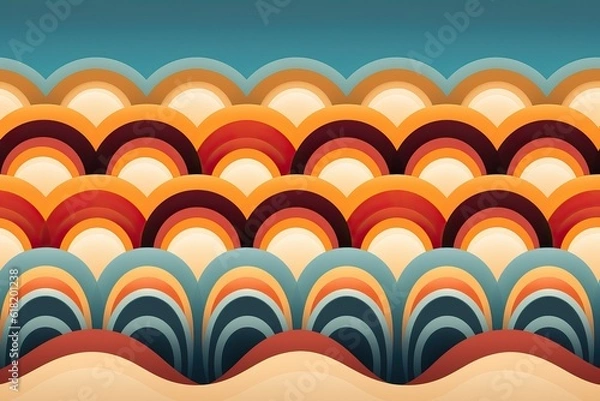 Fototapeta Motif Géométrique Groovy, flat design, minimalist,70s style, IA, génératif, numérique, art, illustration