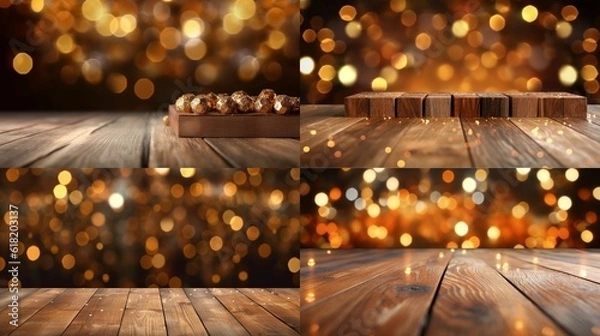 Fototapeta Christmas Bokeh Background wooden background with boke.Generative AI