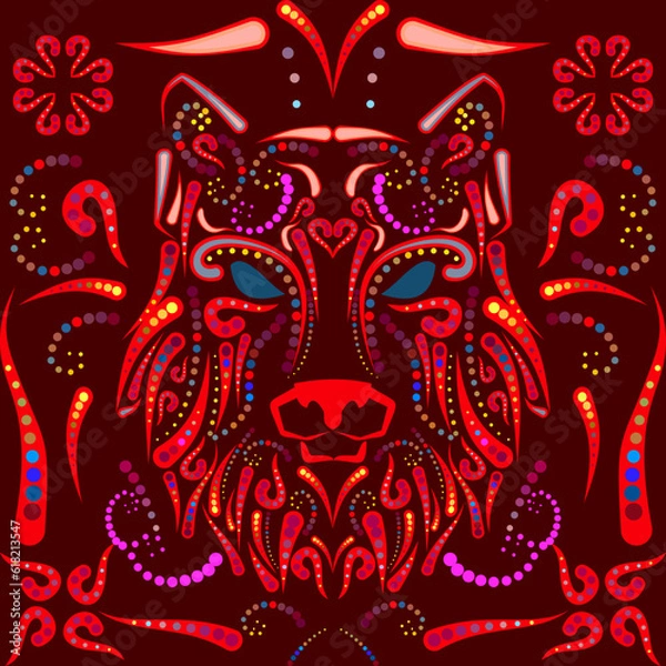 Obraz wolf  head mexican talavera mosaic colorful illustration in vector format