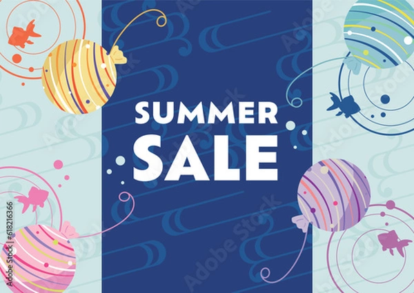 Fototapeta ヨーヨーと金魚の流水紋 セール背景フレーム