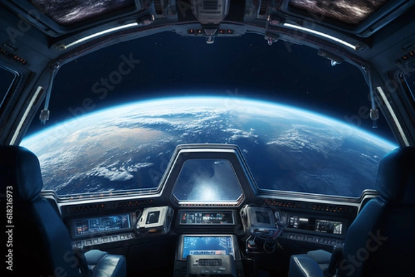 Fototapeta View of the earth from the spaceship. Generative AI
