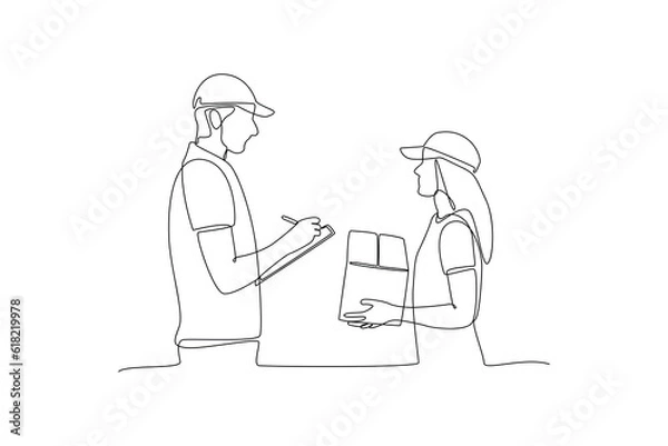 Fototapeta Continuous one line drawing distribution and logistic concept. Single line draw design vector graphic illustration.