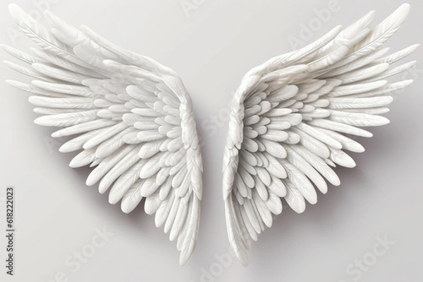 Obraz 3D Angel Wing On White Background. Generative AI
