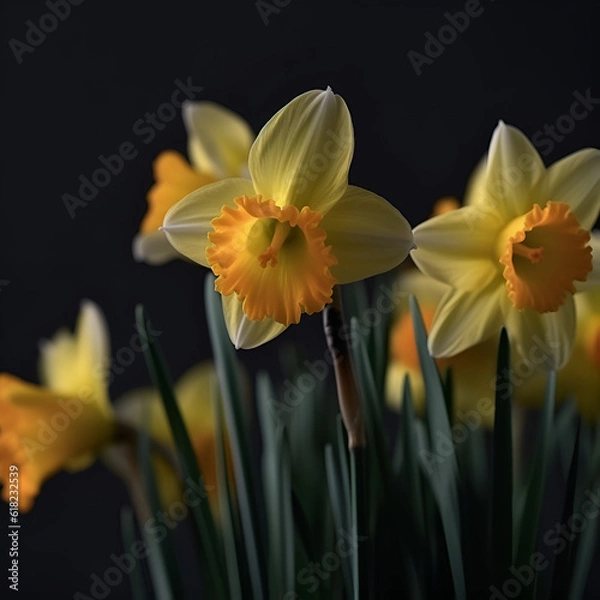 Obraz Daffodils on a dark background. Background.