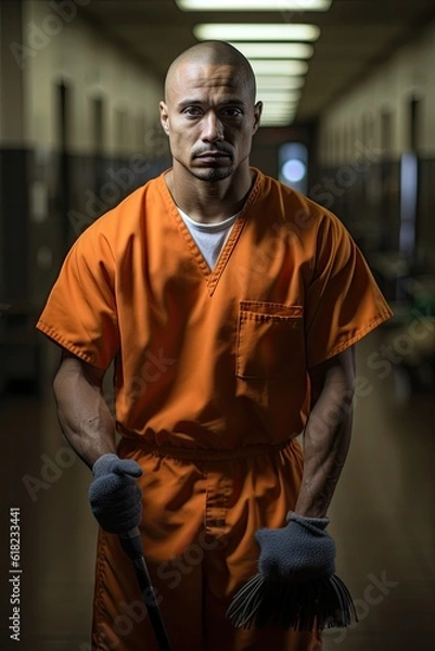 Fototapeta Prison inmate mopping floors.