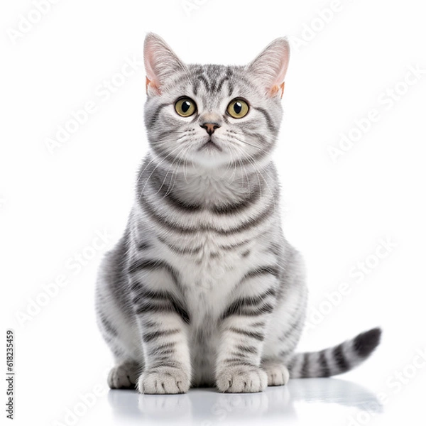 Fototapeta American Shorthair cat on white background.Generative Ai.
