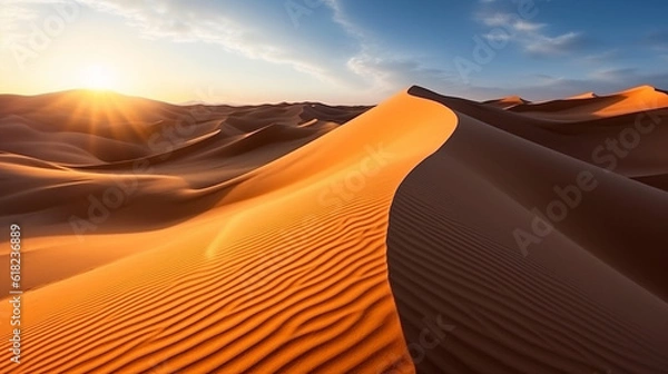 Fototapeta Piękne wydmy na pustyni Sahara. Generacyjna sztuczna inteligencja.